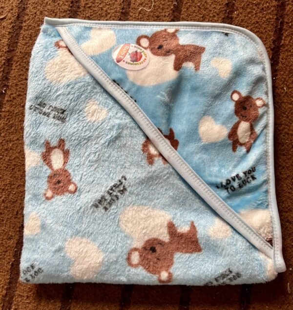mported Baby Cute Smile Bear Super Soft Printed Baby AC Blanket Hooded Comforter Quilt - Image 3